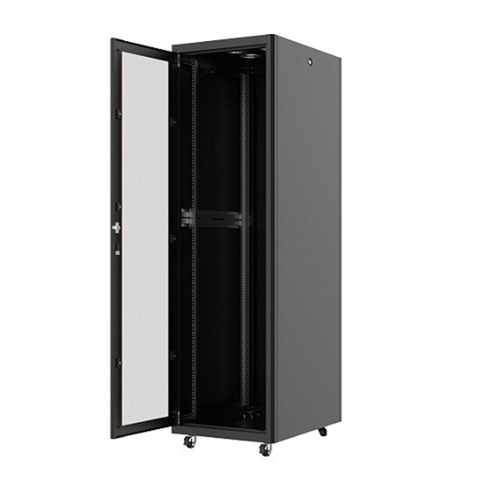 AGER 26U 600x800mm Dikili Tip Siyah Kabinet Agena AG-AN26U6080S1 Cam Kapak 