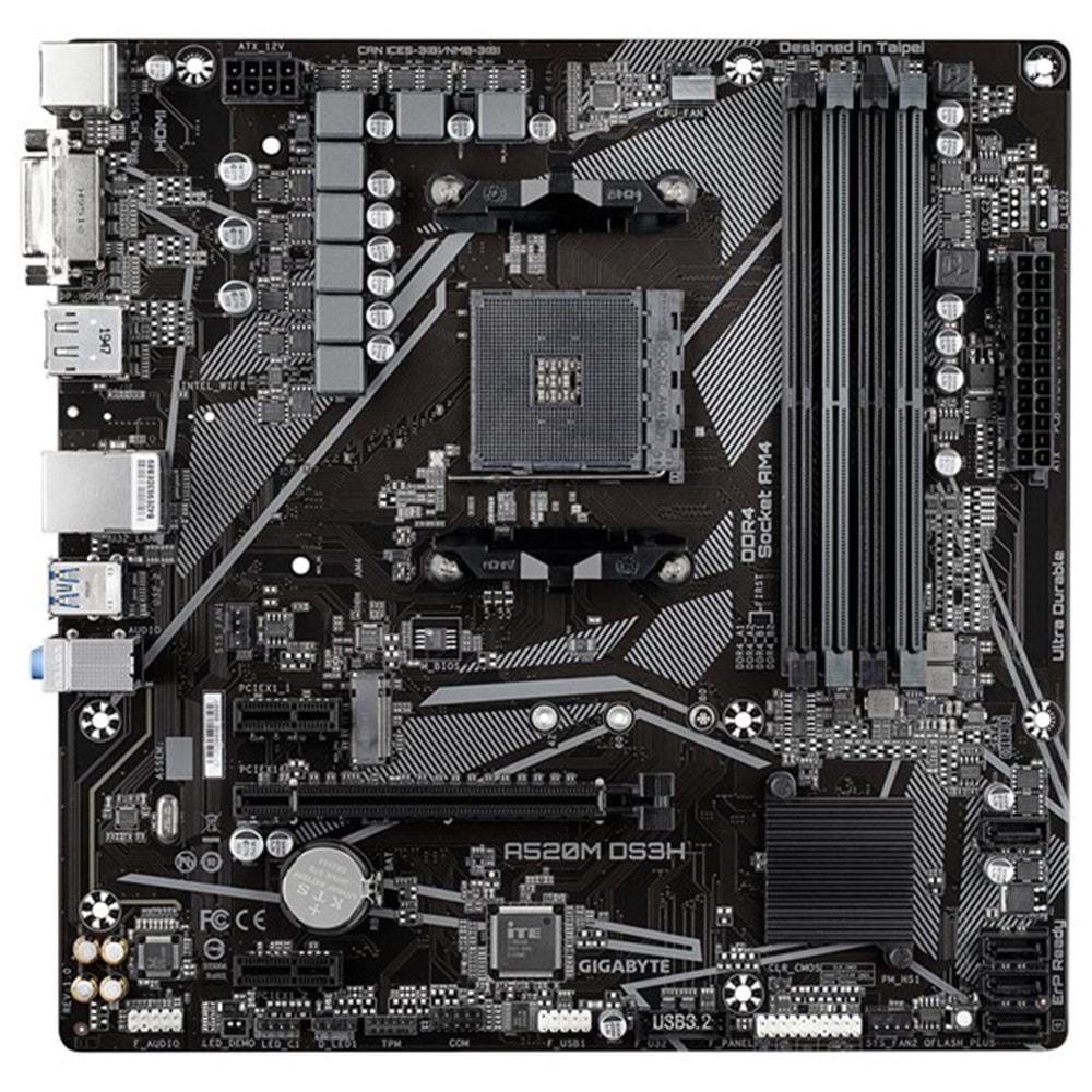 GIGABYTE A520M-DS3H DDR4 M2 PCIe NVME HDMI DVI DP PCIe 16X v3.0 AM4 mATX