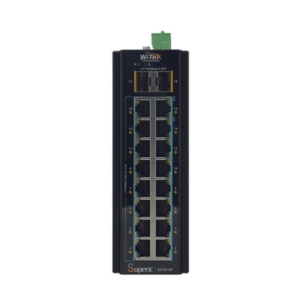 WI-TEK 16port 240w FULL PoE WI-SP3018F 16GE GIGABIT 2X SFP Yönetilemez Endüstriyel Switch