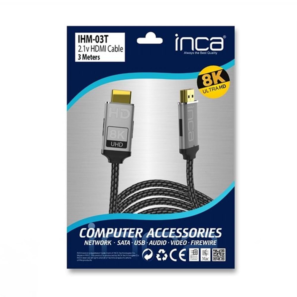 INCA IHM-3T 3metre HDMI Görüntü Kablosu 2.1v 8K