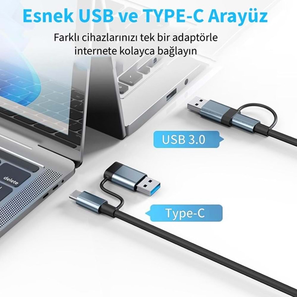 INCA IUTP-03T Gigabit TYPEC-USB 3.0 Ethernet 3x USB Çoklayıcı