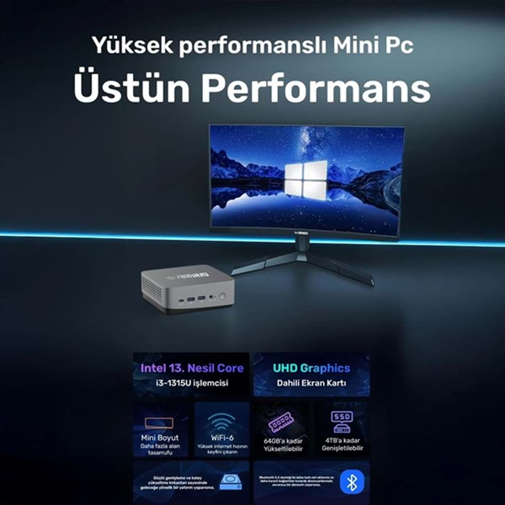 RAXIUS MP AD16 İ3 UHD13-315U001 CORE i3 1315U 8GB RAM 512GB NVME O/B UHD FDOS MINI PC