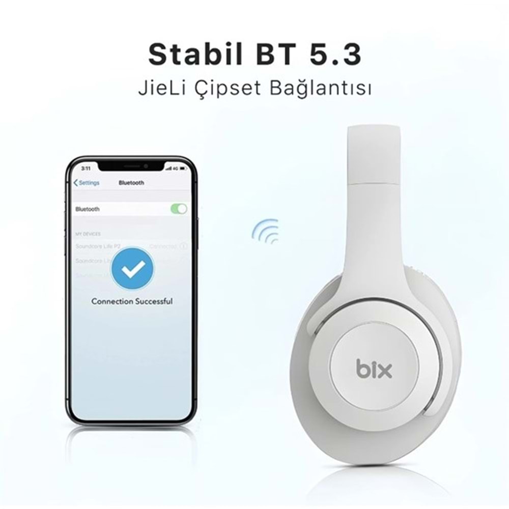 BİX BH2-IG BUZ GRİSİ SOUNDCRAFT BH2 KATLANABİLİR KULAKÜSTÜ KABLOSUZ KULAKLIK