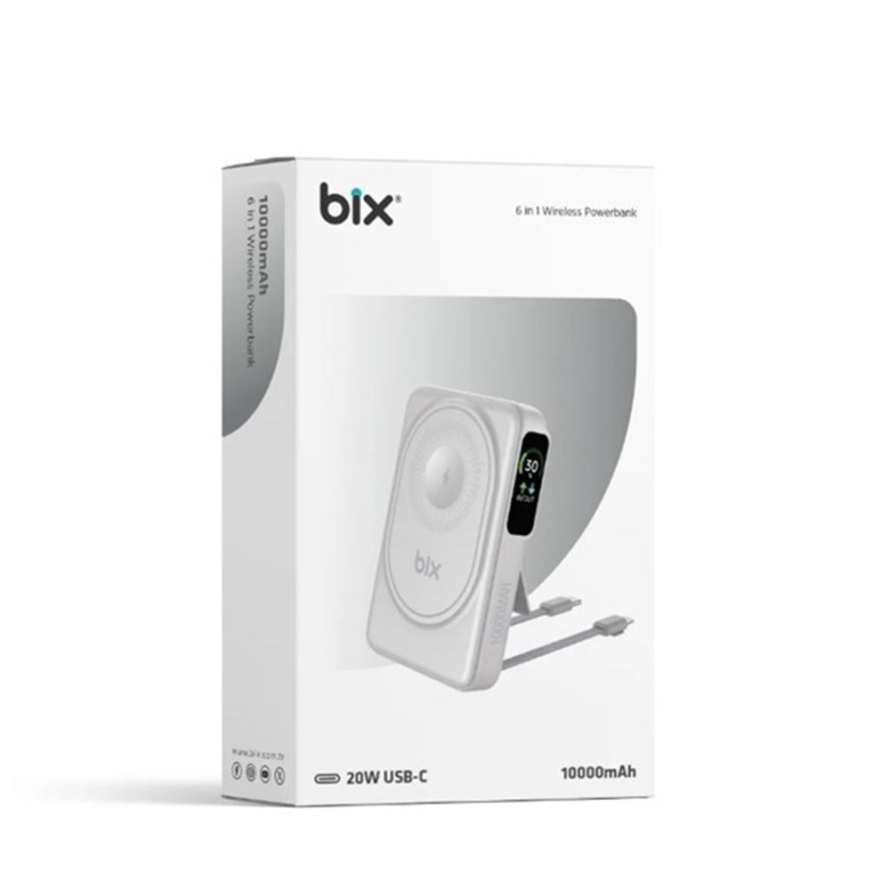 BİX 10000mAh TPB16-WE 6'SI 1 ARADA OLED EKRANLI Beyaz KABLOSUZ POWERBANK