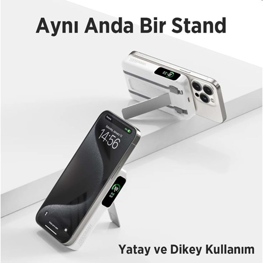 BİX 10000mAh TPB16-WE 6'SI 1 ARADA OLED EKRANLI Beyaz KABLOSUZ POWERBANK