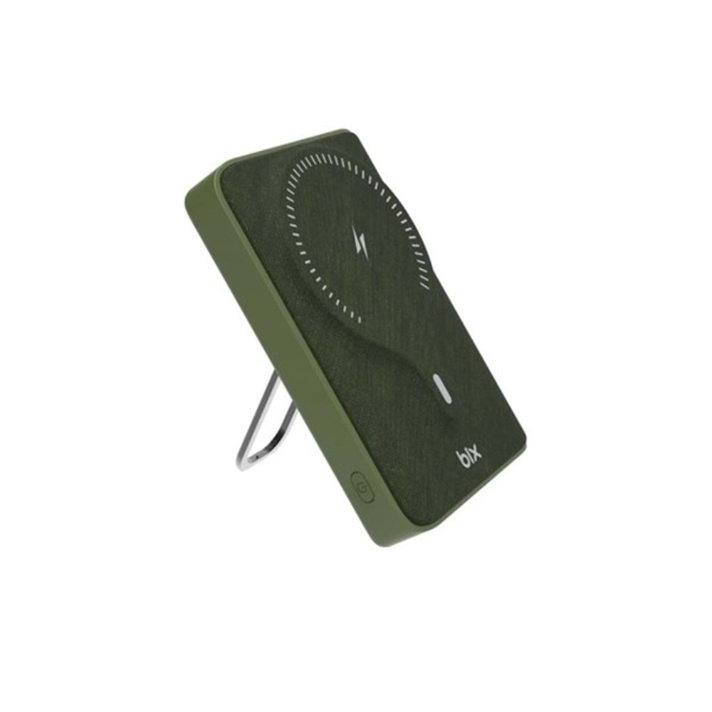 BİX 10000mAh BXPB105-GRE 22.5W-15W Type-C Micro USB KABLOSUZ LED GÖSTERGELİ Yeşil POWERBANK
