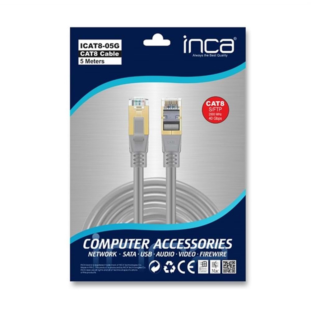 INCA 5m CAT8 S/FTP ICAT8-05G Gri Patch Kablo