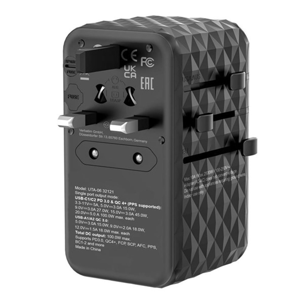 VERBATIM CHR ATA-06 GaN III Evrensel Seyahat Adaptörü 100W