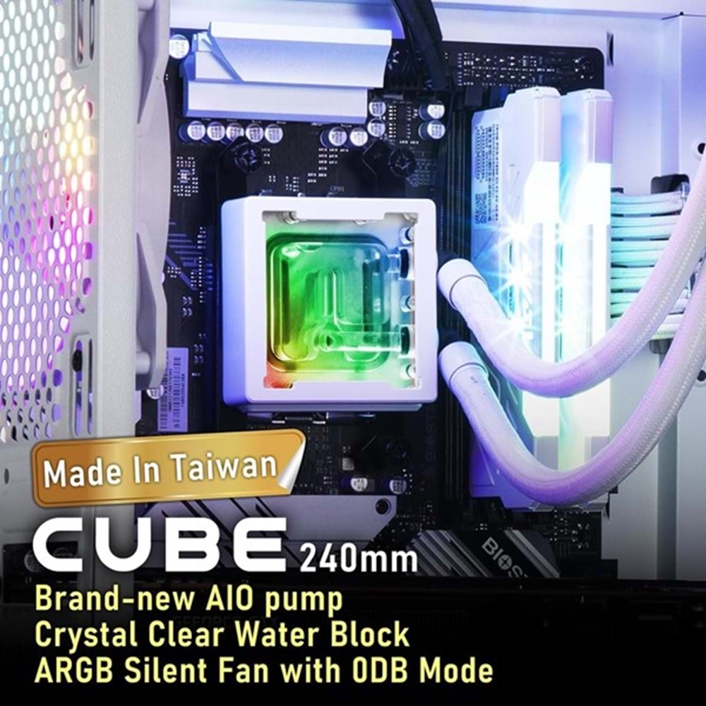 BITFENIX 240mm CUBE 240 AIO-240-WW27A-RP ARGB Sıvı Soğutmalı AM5-11851p İşlemci Fanı Beyaz