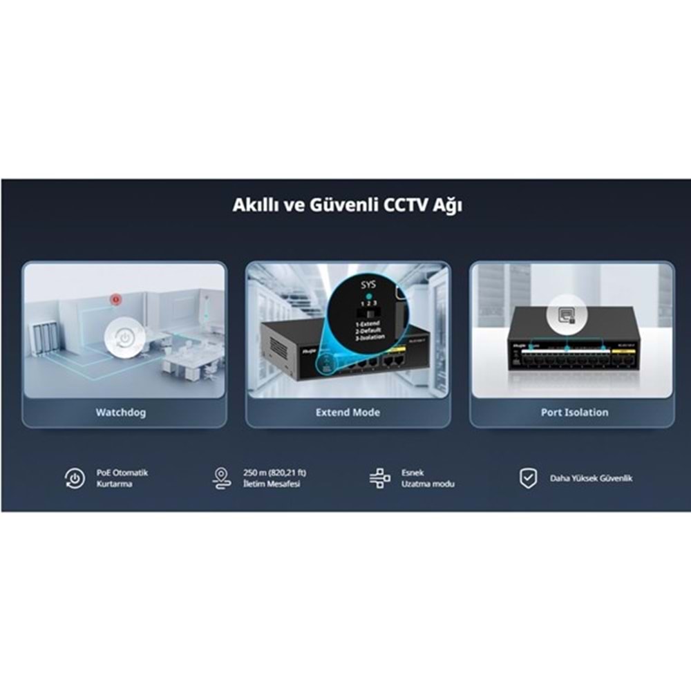 RUIJIE REYEE 8port RG-ES110GS-P-L GIGABIT 1-UPLINK 1-SFP 120W YÖNTİLEMEZ POE SWITCH