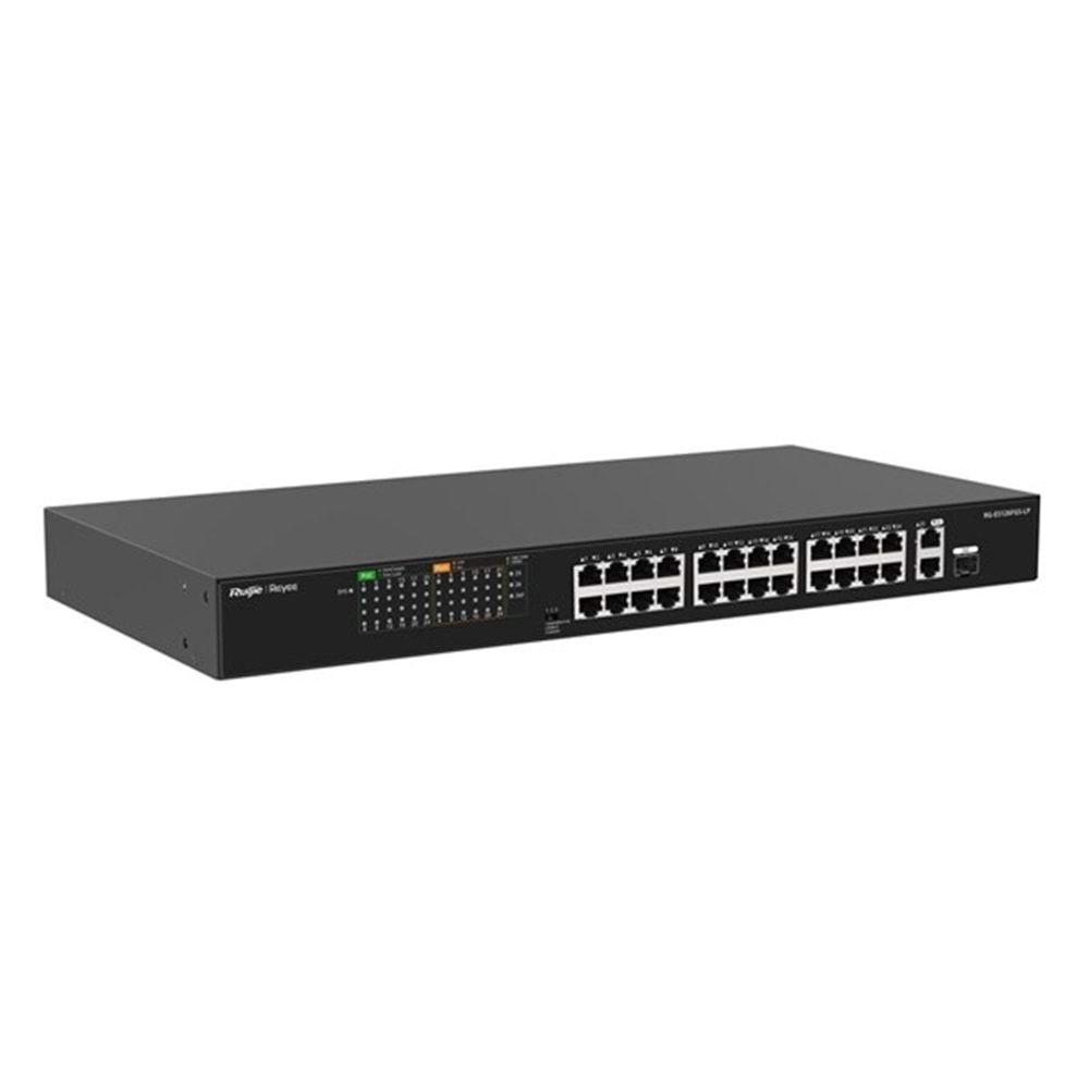 RUIJIE REYEE 24port RG-ES126FGS-LP 10/100 2-UPLINK 1-SFP 180W YÖNETİLEMEZ POE SWITCH