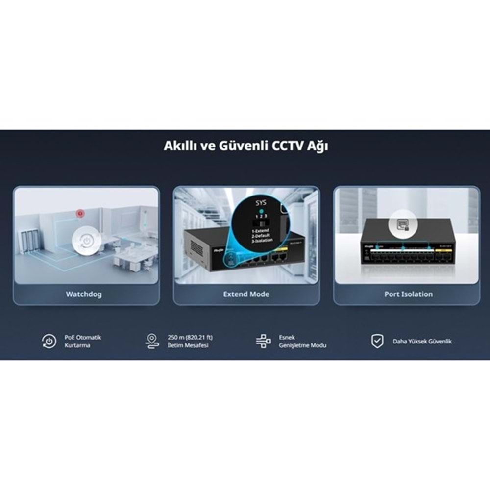 RUIJIE 8port RG-ES110F-P 10/100 2-UPLINK 110W YÖNETİLEMEZ POE SWITCH