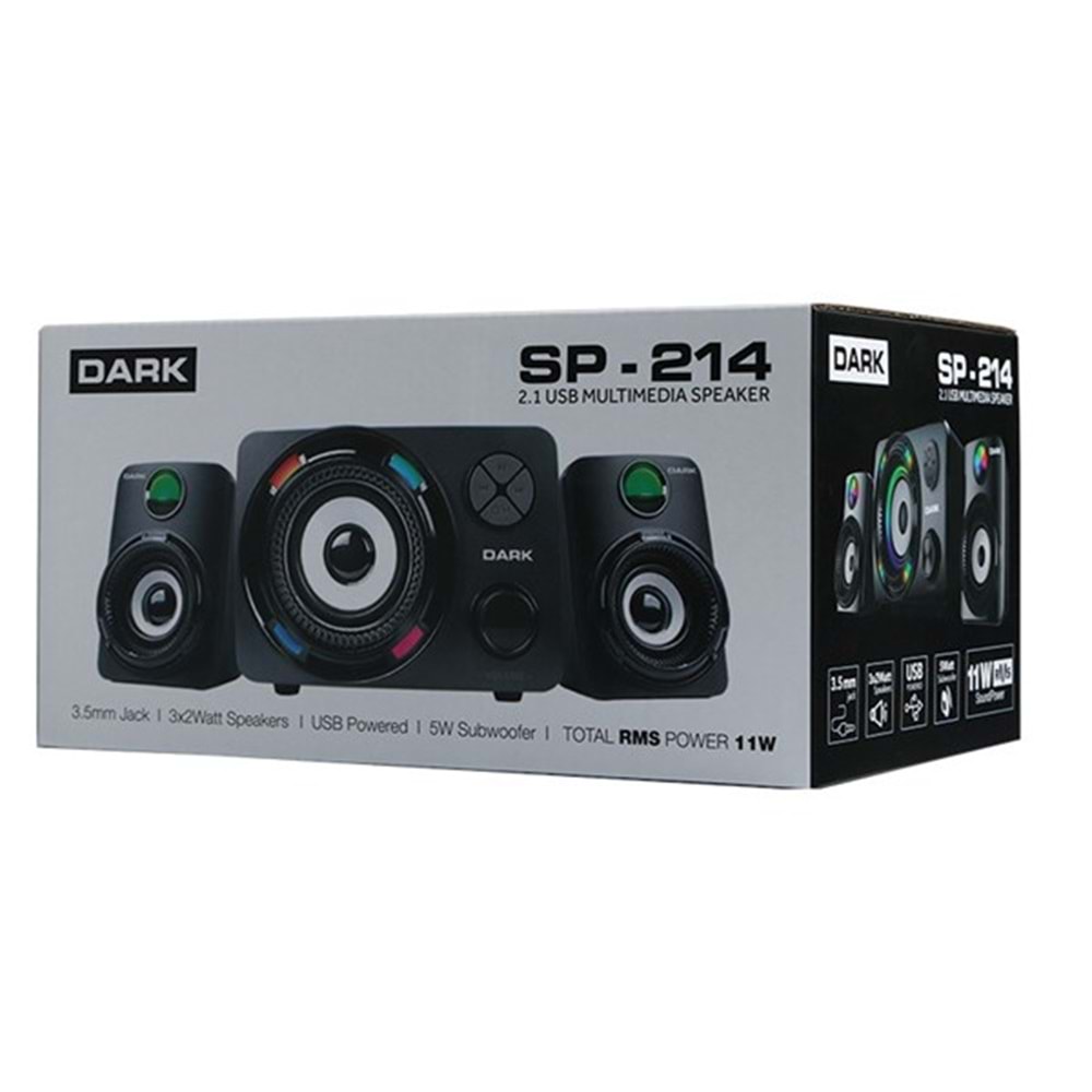 DARK DK-AC-SP214 2+1 11W Siyah 7 Farklı Renk Titreşimli LED Bluetooth Hoparlör
