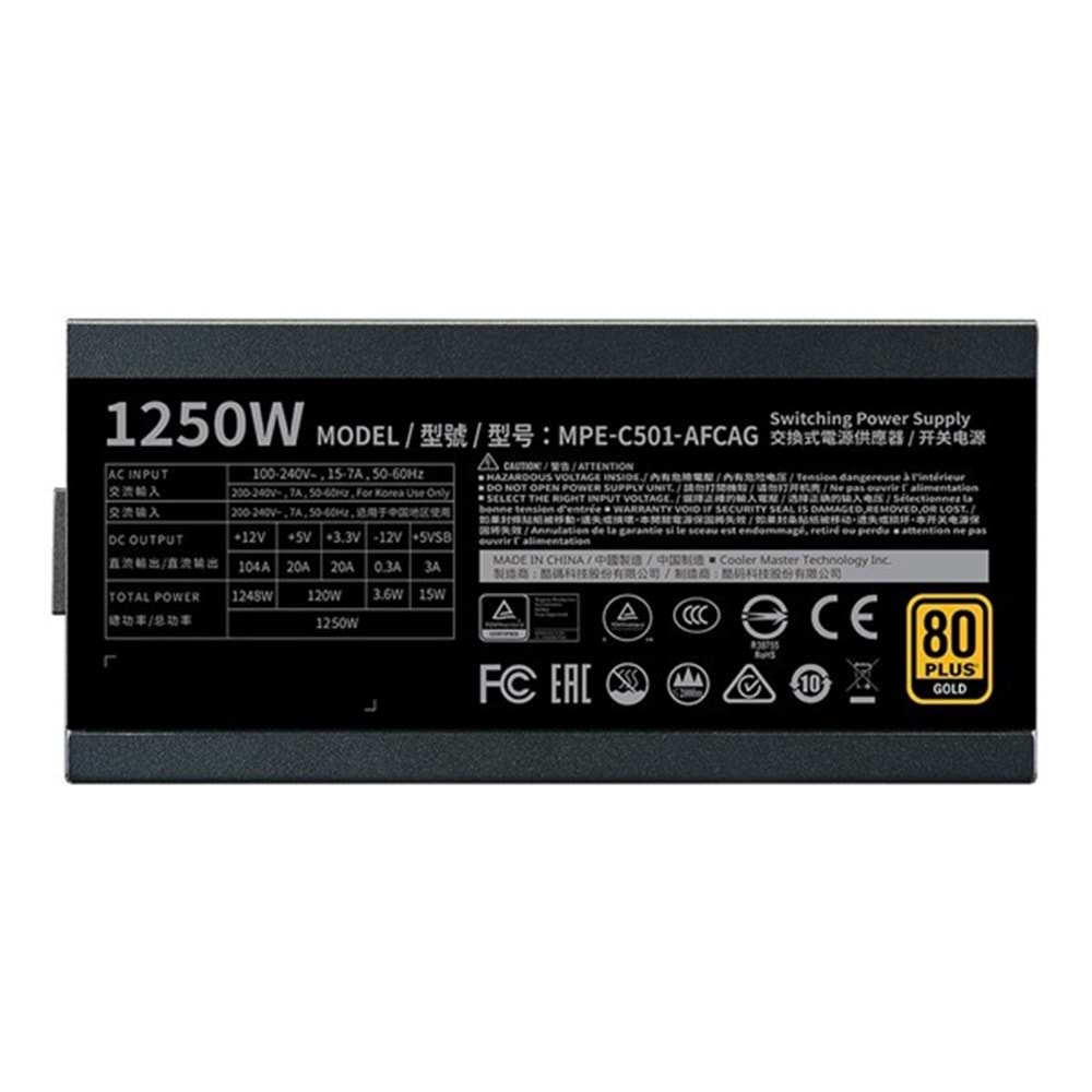 COOLERMASTER 1250W 80+ GOLD NWE v2 MPE-C501-AFCAG-3EEU PCIE 5.0 TAM MODÜLER POWER SUPPLY