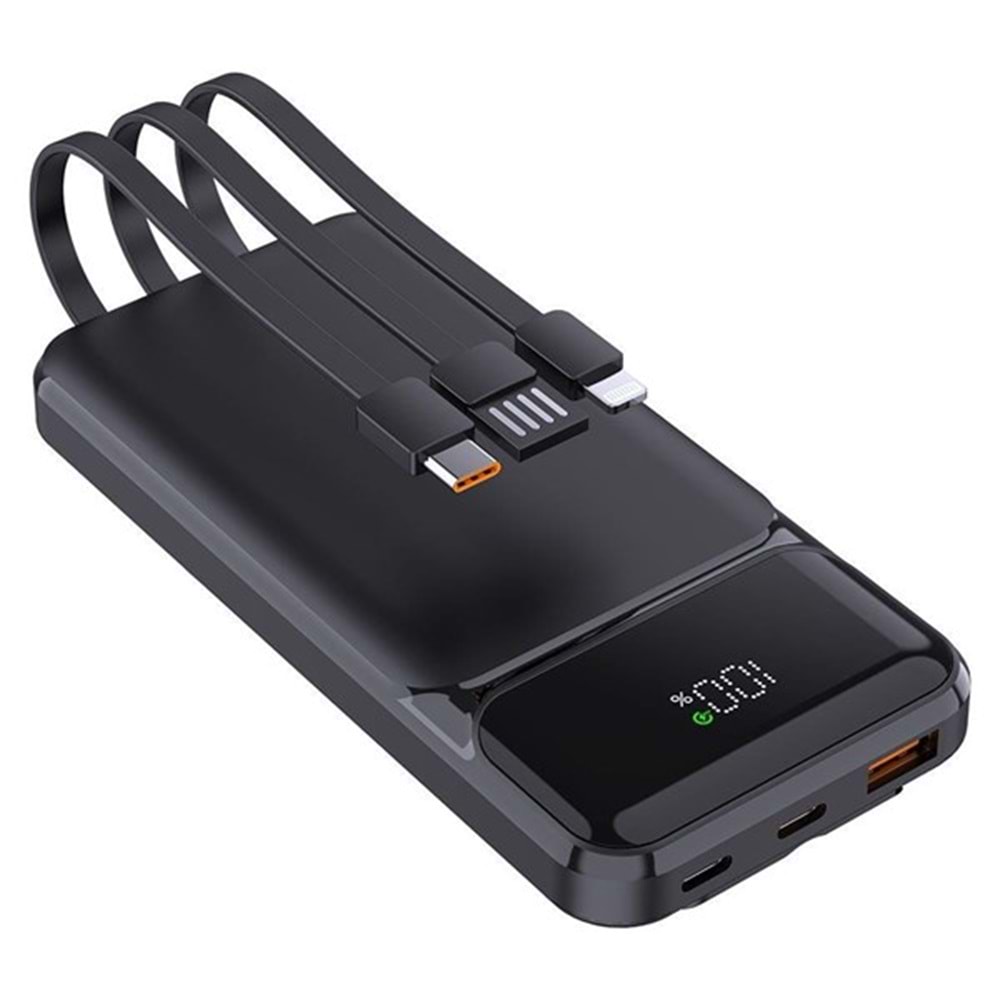 POWERBOOST NIGHT 125B 10000mAh 22.5W Dahili Kablolu LCD Siyah Taşınabilir Şarj Cihazı Powerbank