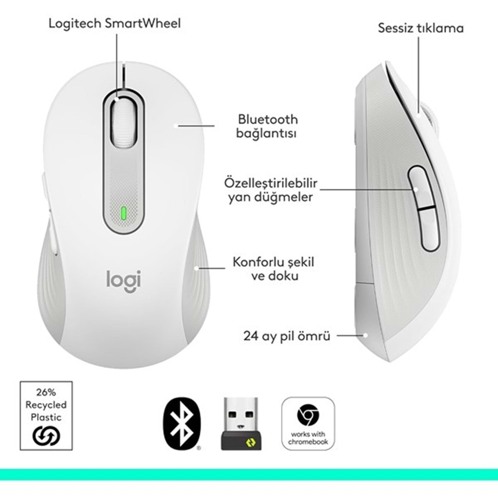 LOGITECH SIGNATURE M650 910-006238 KABLOSUZ MOUSE BEYAZ