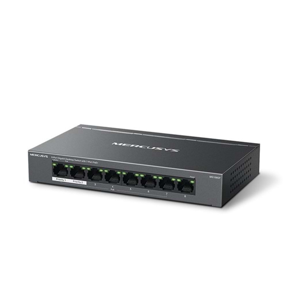 MERCUSYS 8-PORT MS108GP GIGABIT YÖNETİLEMEZ 65W 7-PORT POE SWITCH
