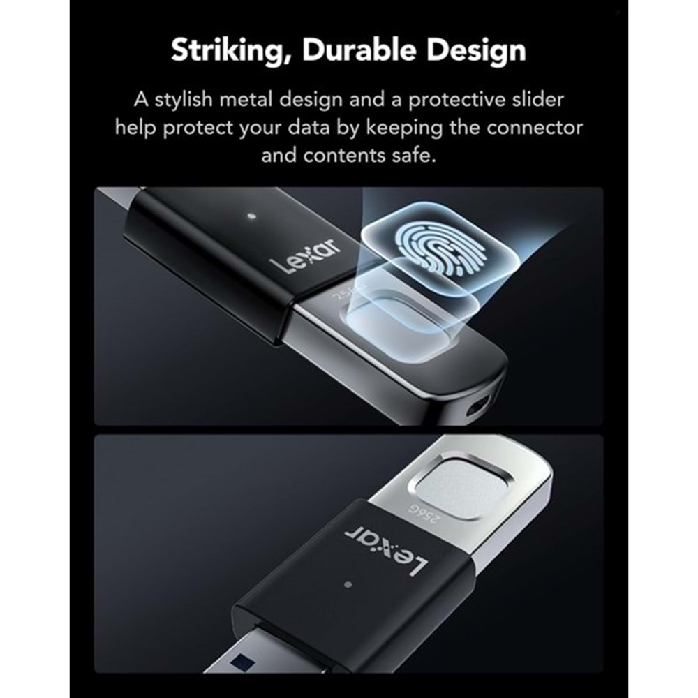 LEXAR 256GB JUMP DRIVE FINGERPRINT F35 PRO LJDF35P256G-RNBNG USB 3.2 BELLEK