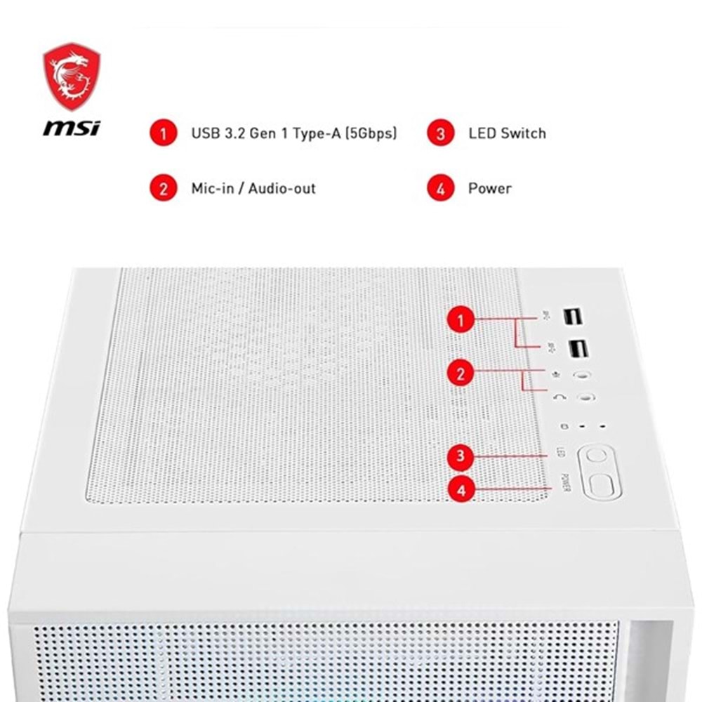 MSI MAG FORCE 320R AIRFLOW WHITE GAMING MID-TOWER PC KASASI BEYAZ