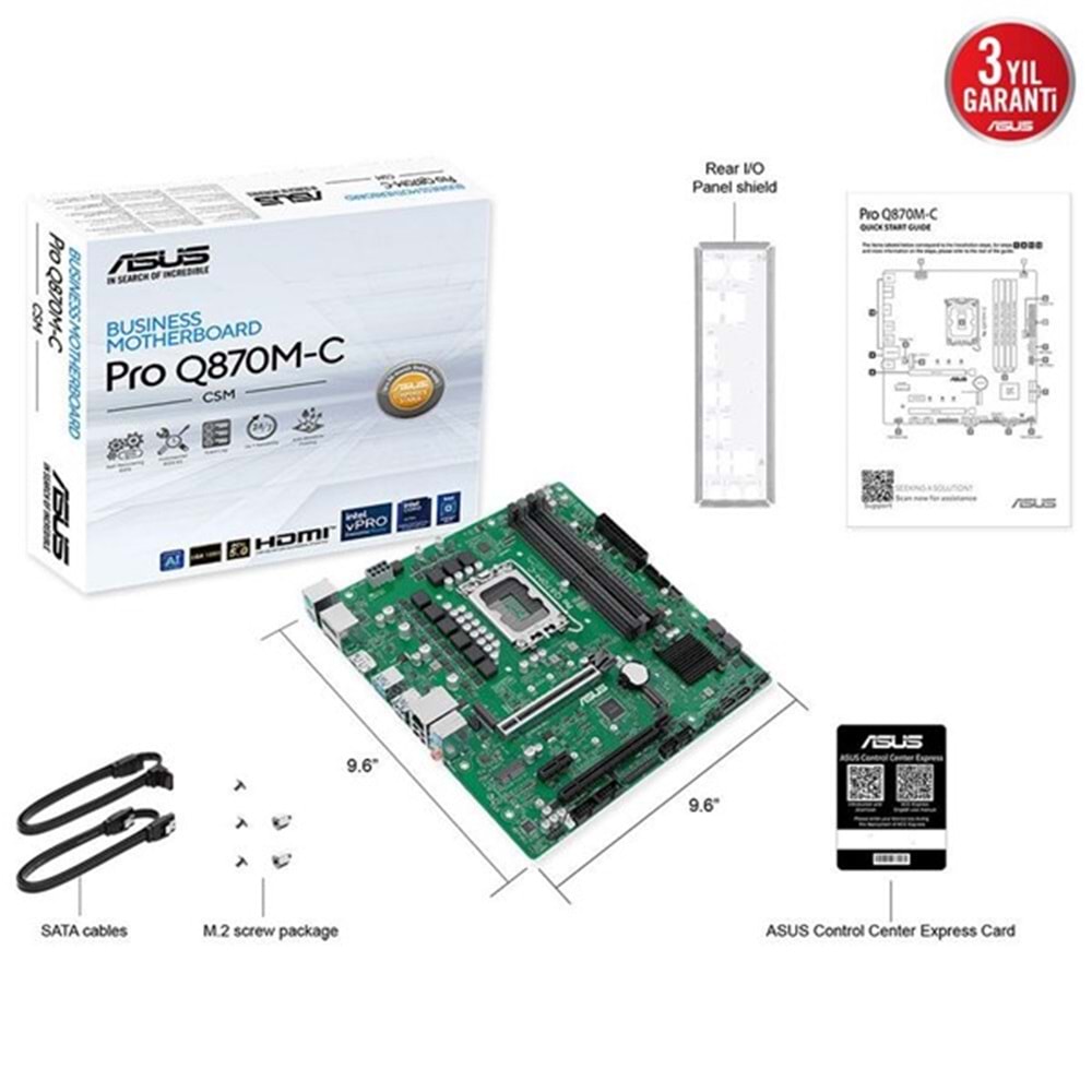 ASUS PRO Q870M-C CSM DDR5 HDMI-DP PCIE 5.0 1851P MATX KURUMSAL ANAKART