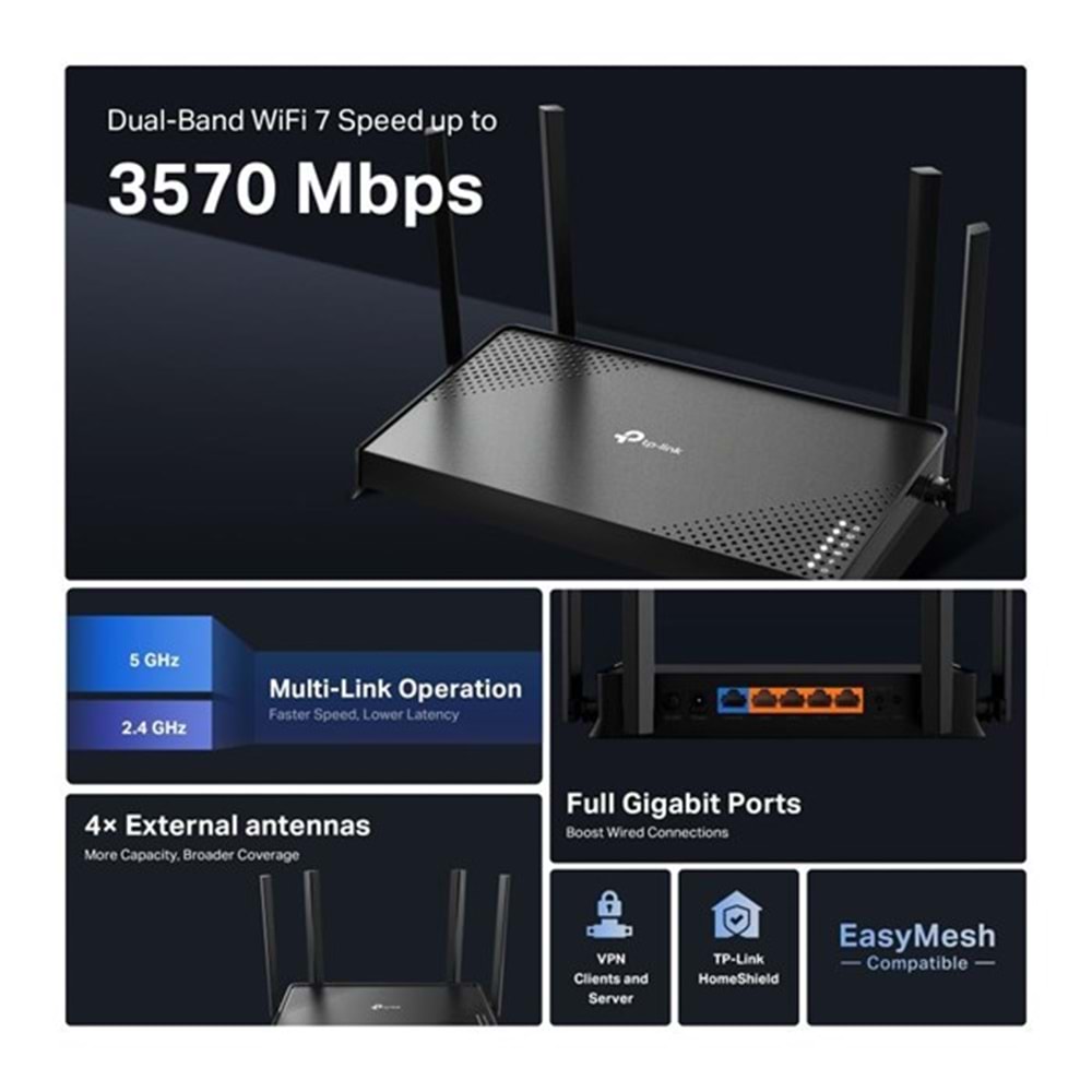 TP-LINK ARCHER BE220 BE3600 WIFI7 DUAL BAND ROUTER