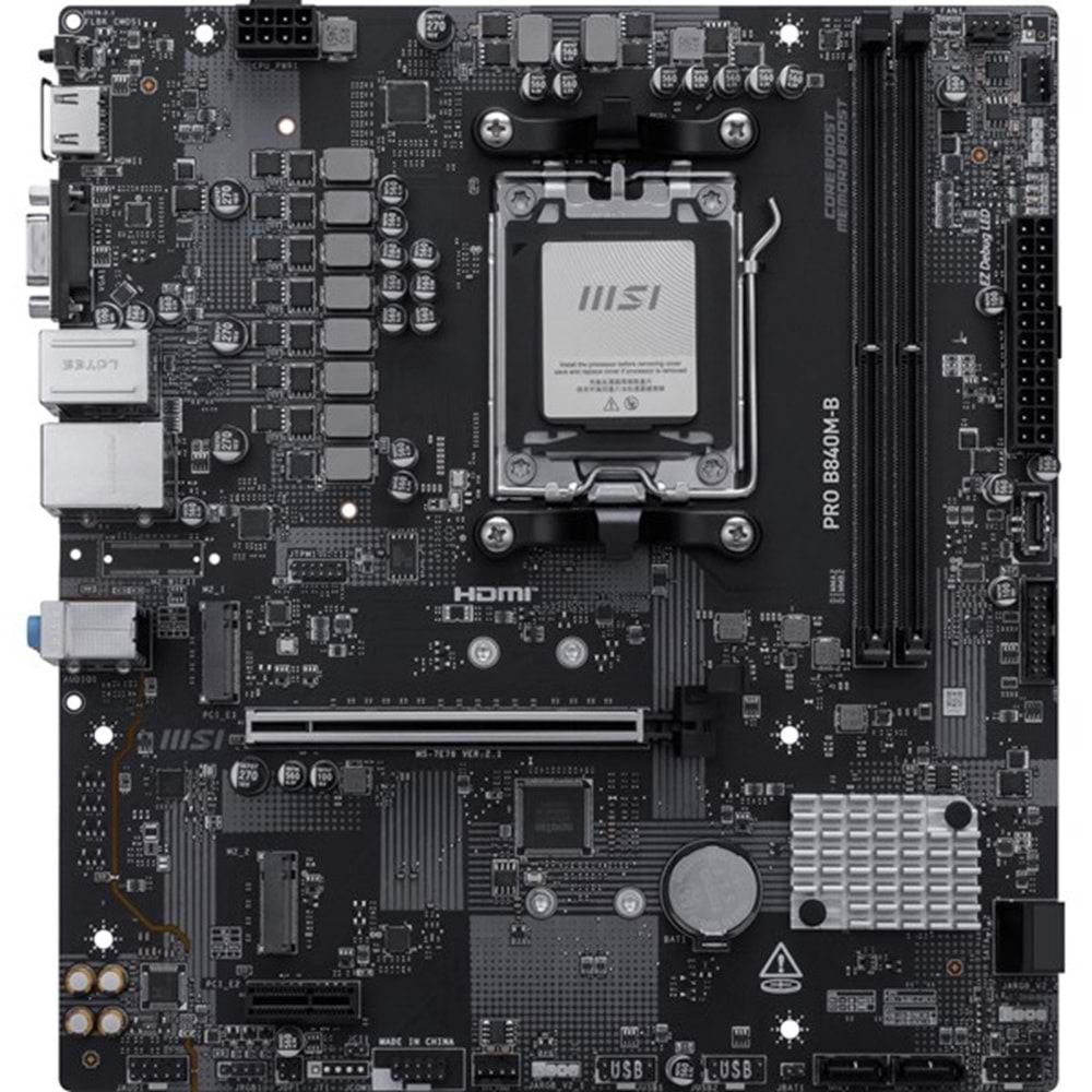 MSI PRO B840M-B DDR5 HDMI PCIe 16X v4.0 AM5 mATX