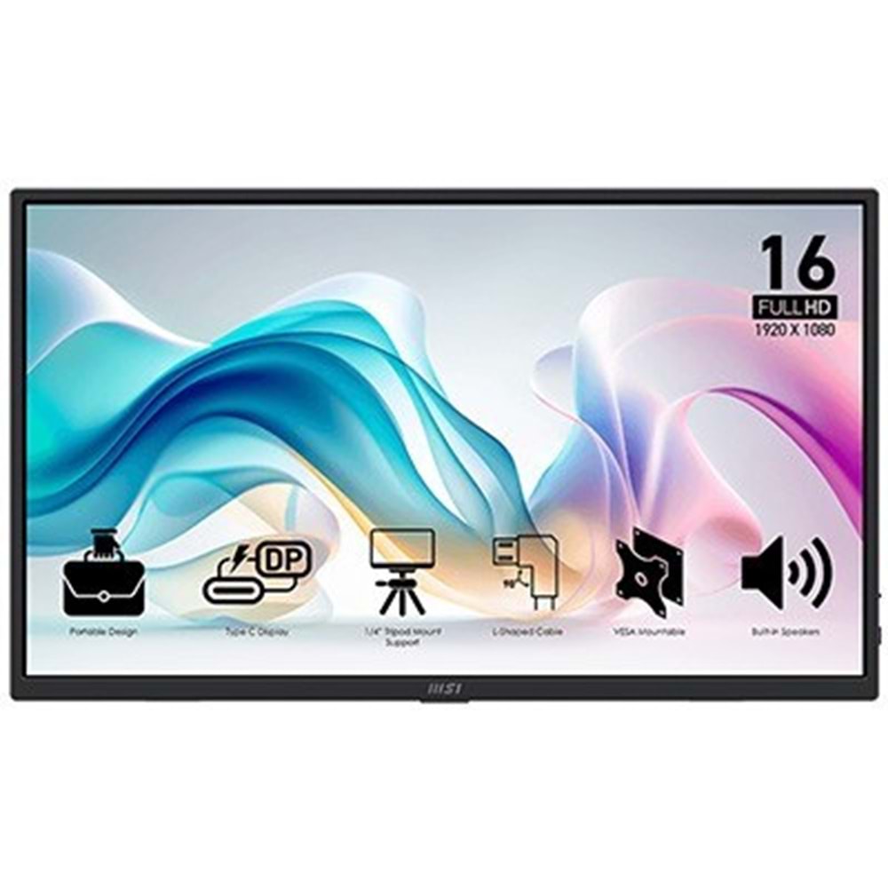 Msı 15.6 Pro Mp165 E6 1920X1080 (Fhd) 16:9 Flat Ips 60Hz 4Ms Portatıf Monıtor