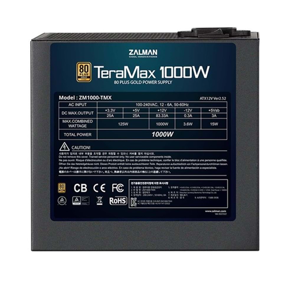 ZALMAN 1000W 80+ GOLD ZM1000-TMXSE PCIE 5.1 TAM MODÜLER POWER SUPPLY