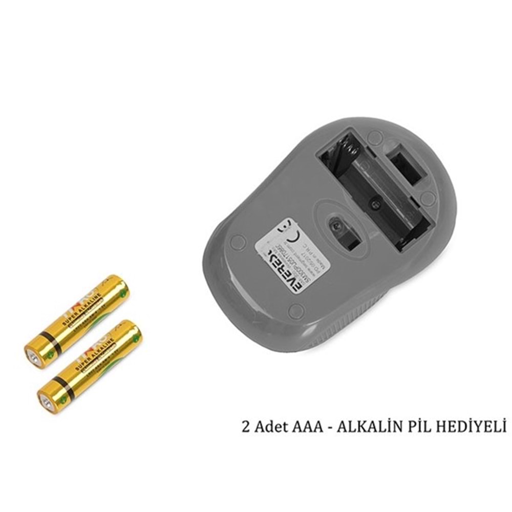 Everest SM-300 Usb Siyah 4D Optik Süper Sessiz Alkalin Pil Kablosuz Mouse