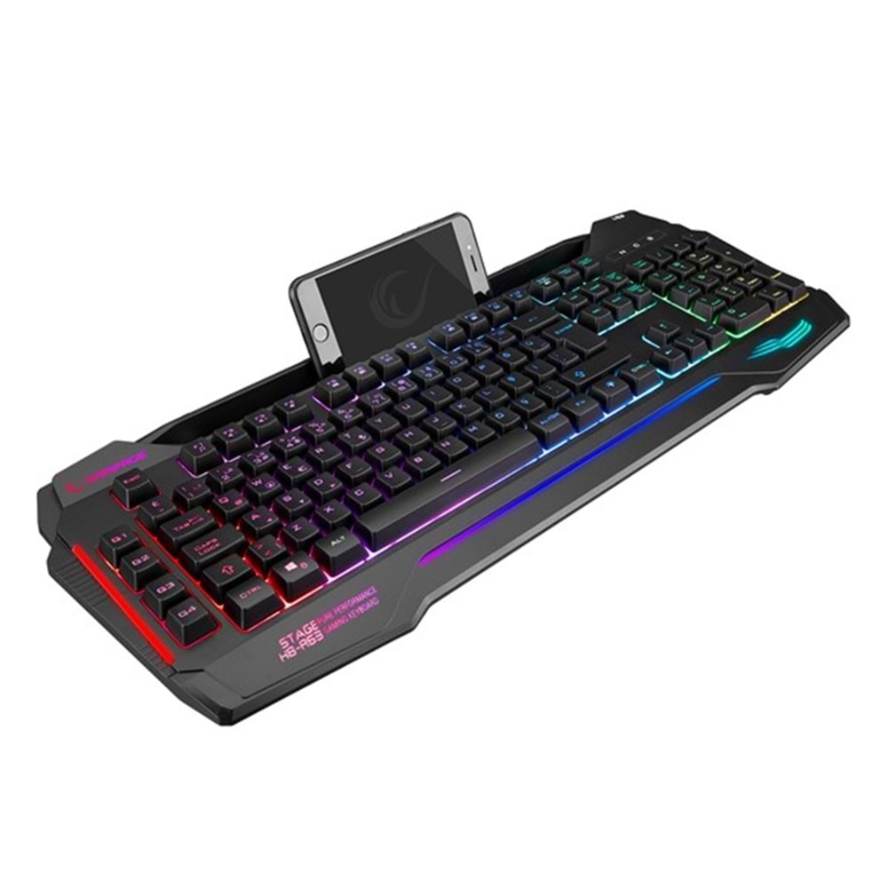 Rampage KB-R63 STAGE Siyah 4 Makro Fonksiyon Sese Duyarlı Işıklı Rainbow Q USB Ses Mik Çıkışlı Oyuncu Klavyesi