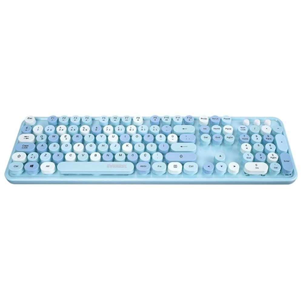 EVEREST Q ROUND KM-6282 Renkli Tuşlu Mavi Kablosuz Multimedia Klavye + Mouse Set