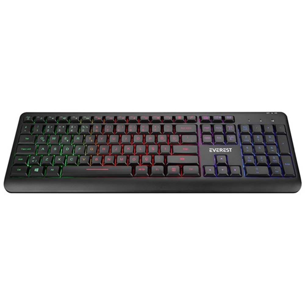 EVERST Q TR KM-1500 Siyah Kablosuz Rainbow Aydınlatmalı Q Multimedia Klavye + Mouse Set