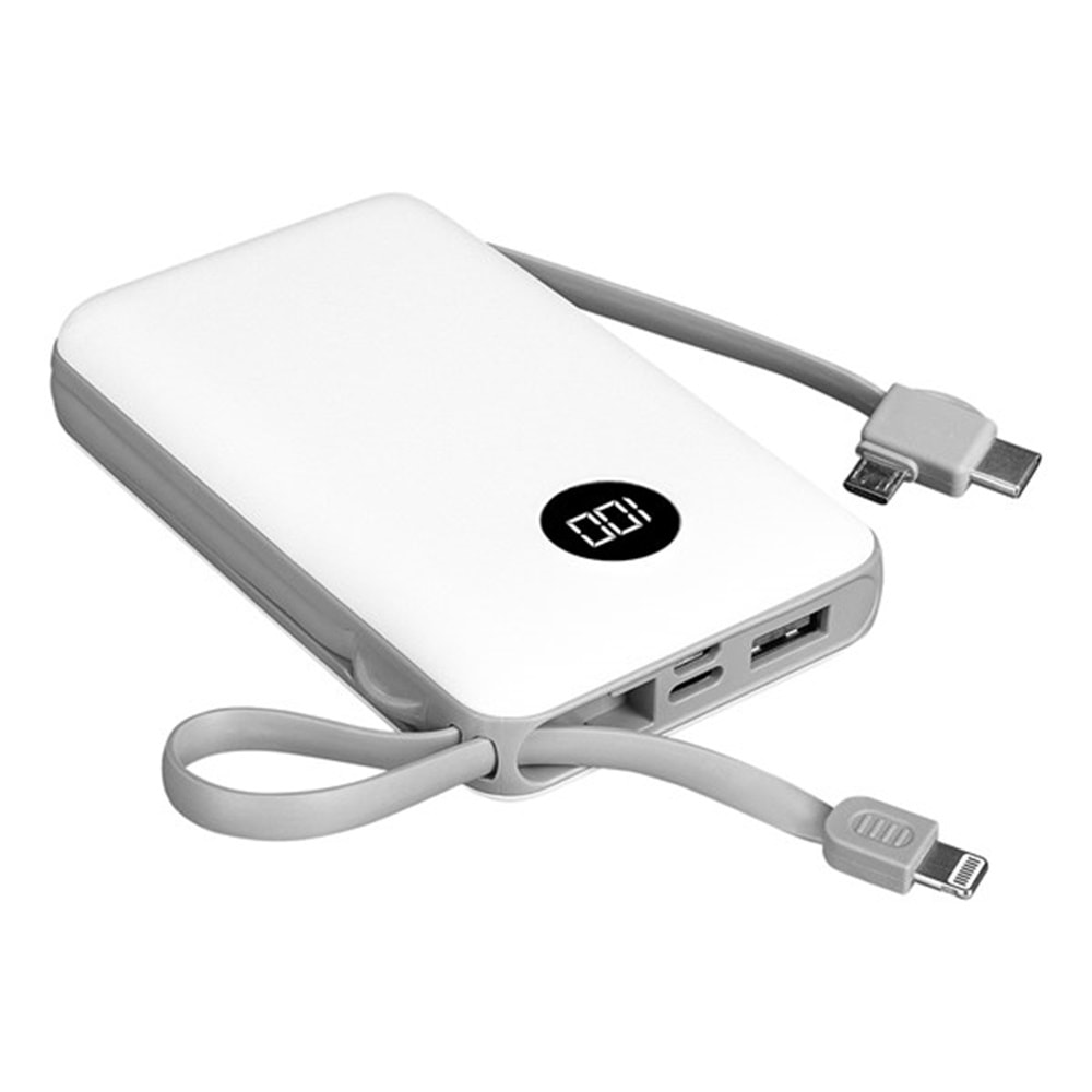 S-link P102 10000mAh PRM 2*USB+Type-C+Micro+Lightning Beyaz LCD Taşınabilir Pil Şarj Cihazı Powerbank