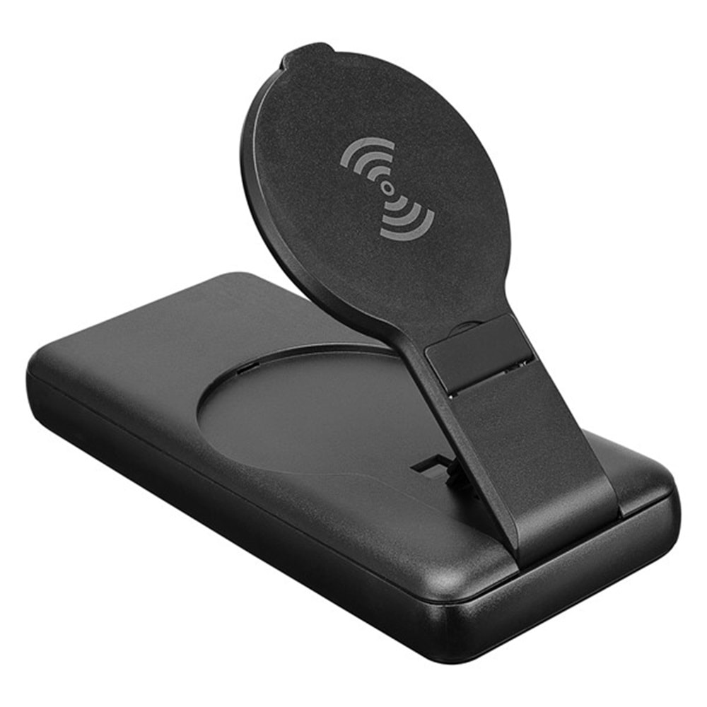 S-link P110 10000mAh PRM PD22.5W+QC3.0 Magsafe 15W Kablosuz Standlı Siyah Taşınabilir Pil Şarj Cihazı Powerbank