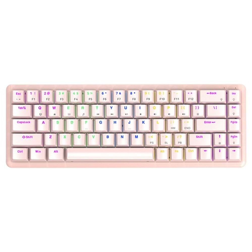 Rampage REBEL Pembe Low Profile RED SWITCH Mekanik Gaming Oyuncu Klavye US Layout Rainbow