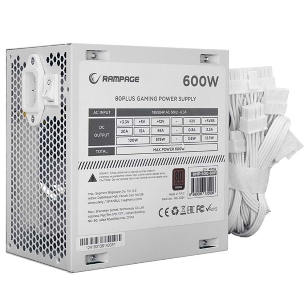RAMPAGE 600W 80+ BRONZE RMP-600-80P POWER SUPPLY BEYAZ