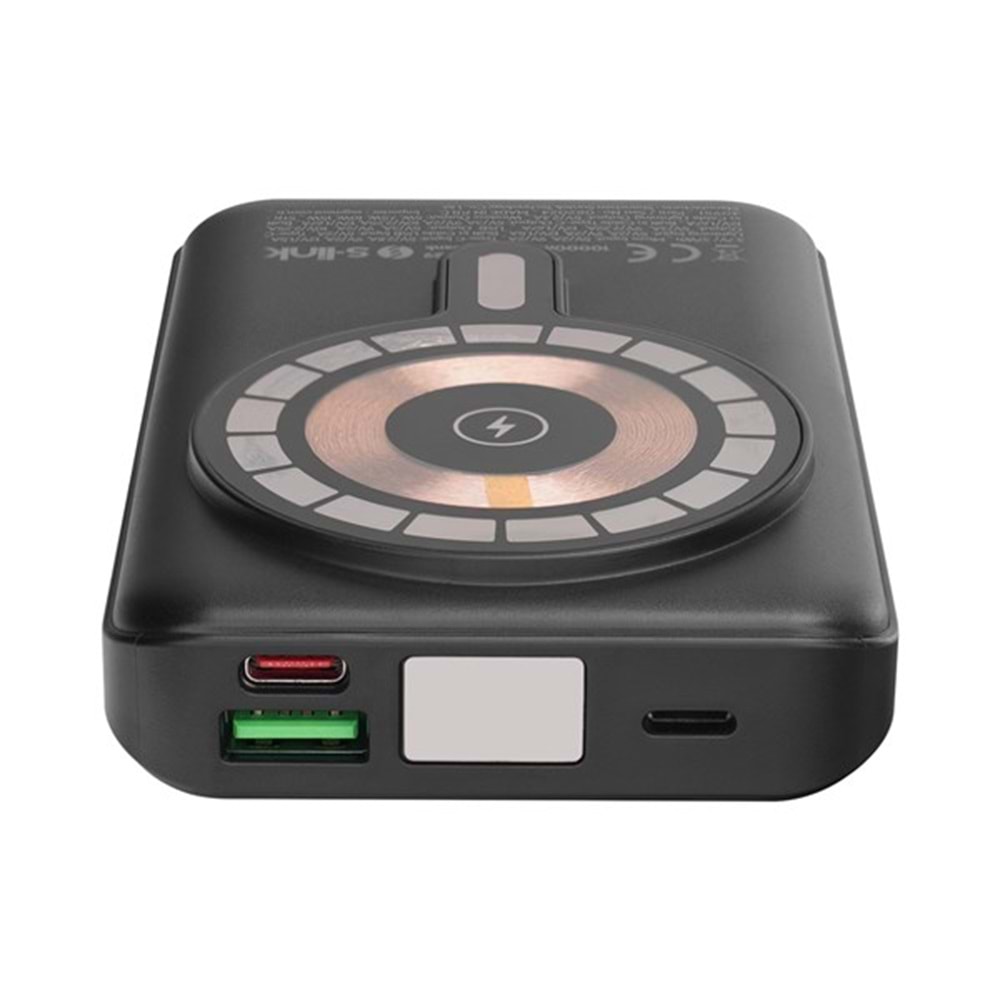 S-LINK M1029 10000mAh Magsafe 15W HSC22.5W+PD20W+QC3.0 Siyah LCD Taşınabilir Şarj Cihazı Powerbank