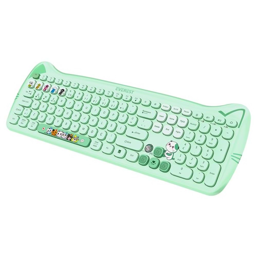 Everest KM-6283 CATTY Renkli Tuşlu Yeşil 2.4 ghz + BT Kablosuz Q Multimedia Klavye + Mouse + Pad Set