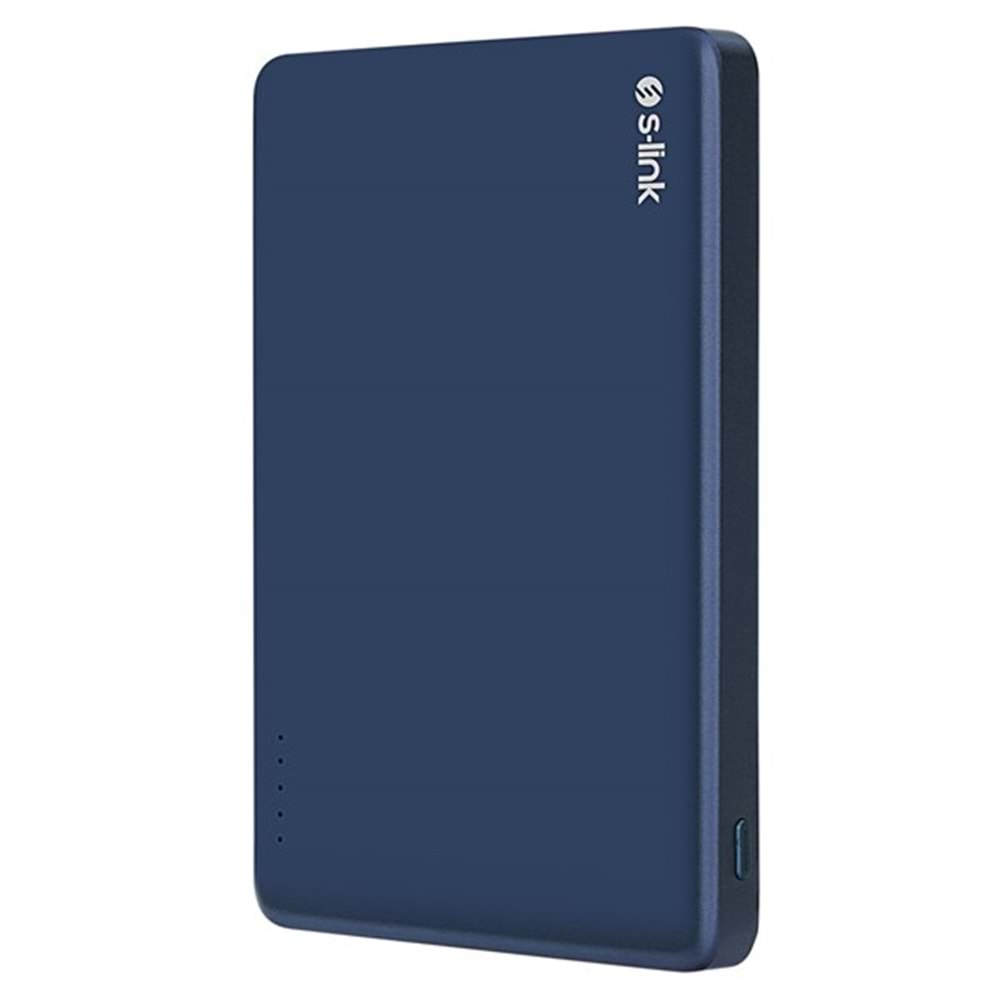 S-LINK MG105 5000mAh PD20W Magsafe 15W Kablosuz Type-C Mavi Taşınabilir Metal Şarj Cihazı Powerbank