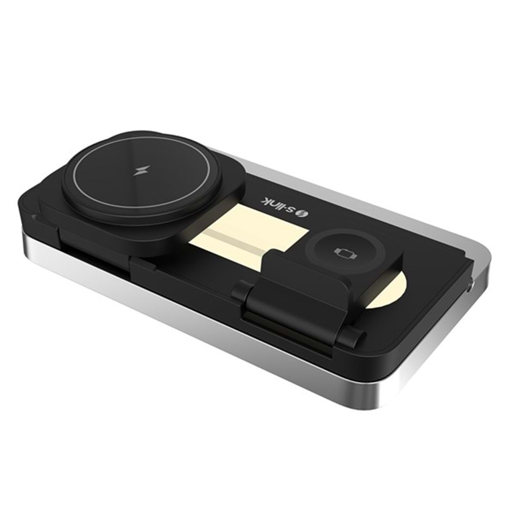 S-LINK SW-CWF120 Telefon Kulaklık Akıllı Saat 15W 3 'in 1 Magsafe Siyah Kablosuz Şarj Cihazı
