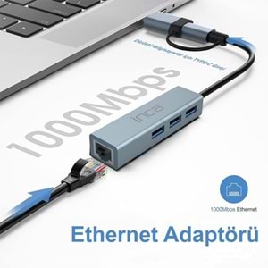 INCA IUTP-03T Gigabit TYPEC-USB 3.0 Ethernet 3x USB Çoklayıcı