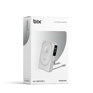 BİX 10000mAh TPB16-WE 6'SI 1 ARADA OLED EKRANLI Beyaz KABLOSUZ POWERBANK