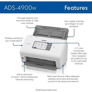 BROTHER A4 ADS-4900W 60PPM Dokuman Tarayıcı Kablosuz