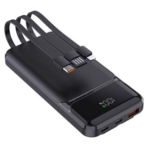 POWERBOOST NIGHT 125B 10000mAh 22.5W Dahili Kablolu LCD Siyah Taşınabilir Şarj Cihazı Powerbank