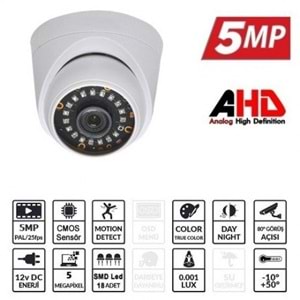 EZCOOL 5MP EZ-5025HD 3.6MM 30metre AHD DOME KAMERA
