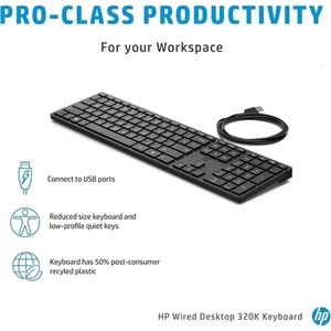 HP 320K 9SR37AA Kablolu Türkçe USB Klavye Siyah 