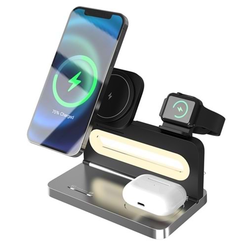 S-LINK SW-CWF120 Telefon Kulaklık Akıllı Saat 15W 3 'in 1 Magsafe Siyah Kablosuz Şarj Cihazı