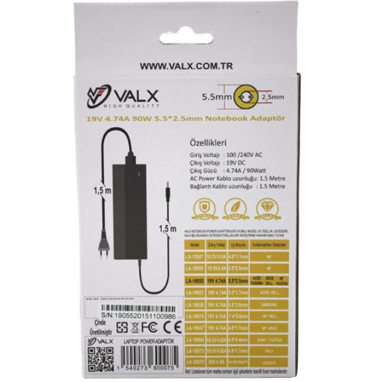 VALX HIGH TECHNOLOGY LA-19564  19.5V 4.7A 90W 4.4MM NOTEBOOK  POWER ADAPTÖR