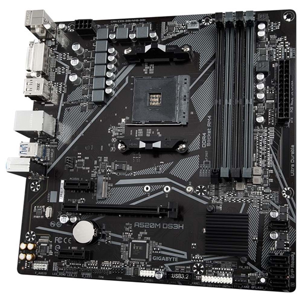 GIGABYTE A520M-DS3H DDR4 M2 PCIe NVME HDMI DVI DP PCIe 16X v3.0 AM4 mATX