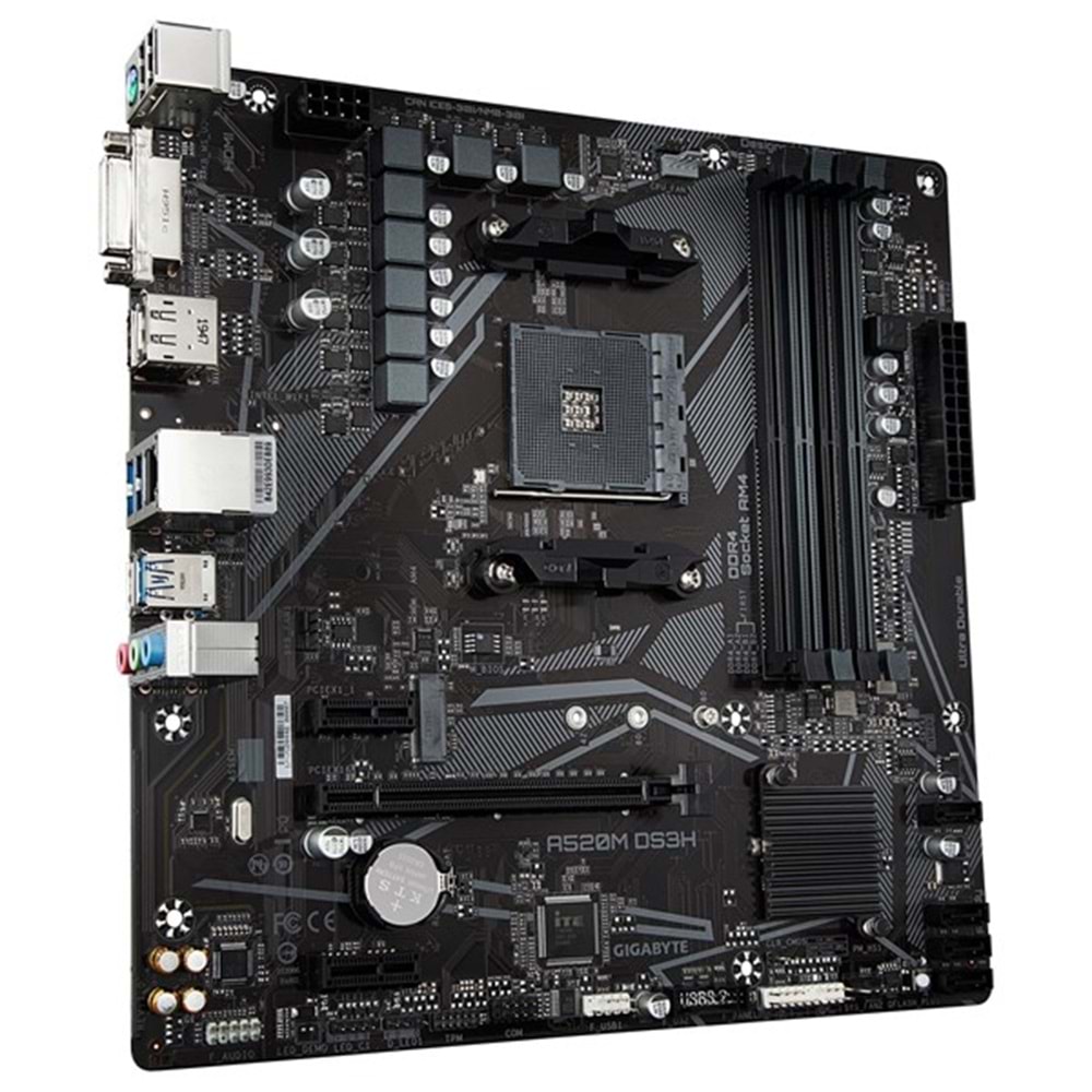 GIGABYTE A520M-DS3H DDR4 M2 PCIe NVME HDMI DVI DP PCIe 16X v3.0 AM4 mATX